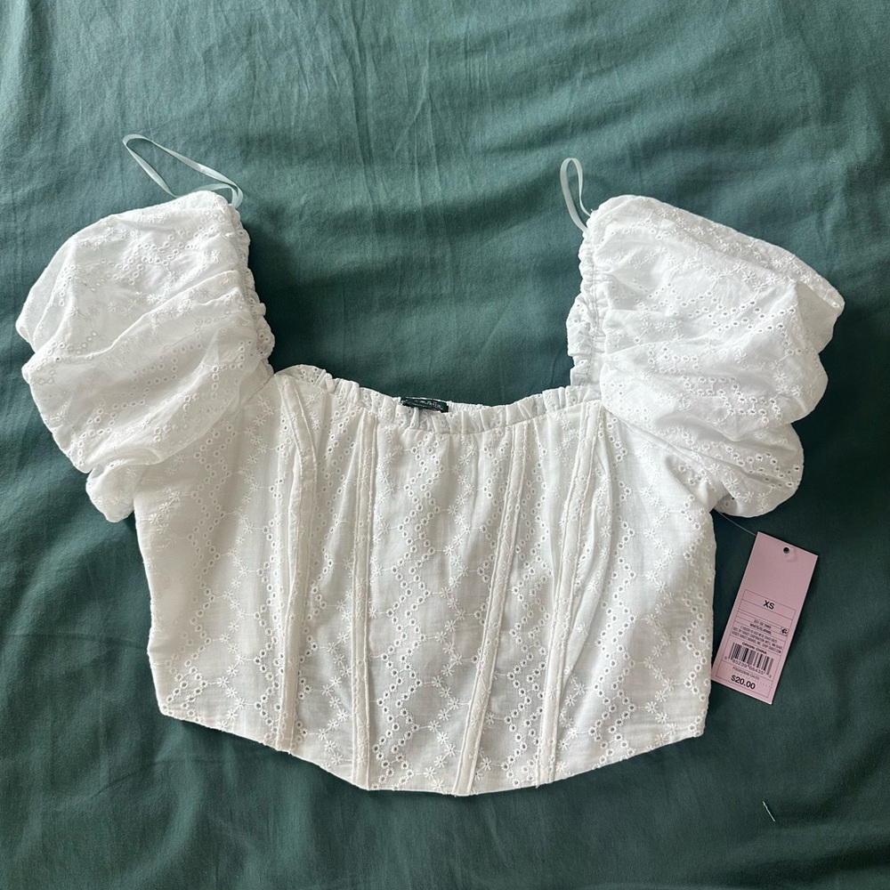 Wild Fable White Eyelet Puff Sleeve Crop Top